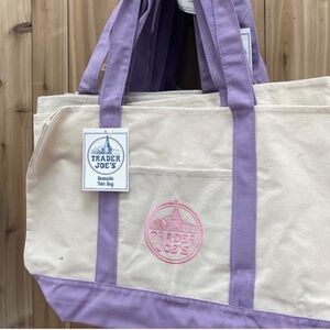 Lavender-Trim Canvas Tote Bag